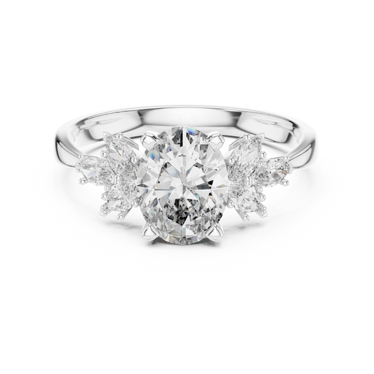 14K Gold 1.00 CTW IGI Certified Oval Lab-Grown Diamond Engagement Ring with Marquise Accents