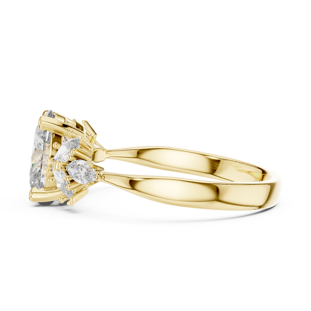 14K Gold 1.00 CTW IGI Certified Oval Lab-Grown Diamond Engagement Ring with Marquise Accents