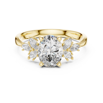 14K Gold 1.00 CTW IGI Certified Oval Lab-Grown Diamond Engagement Ring with Marquise Accents