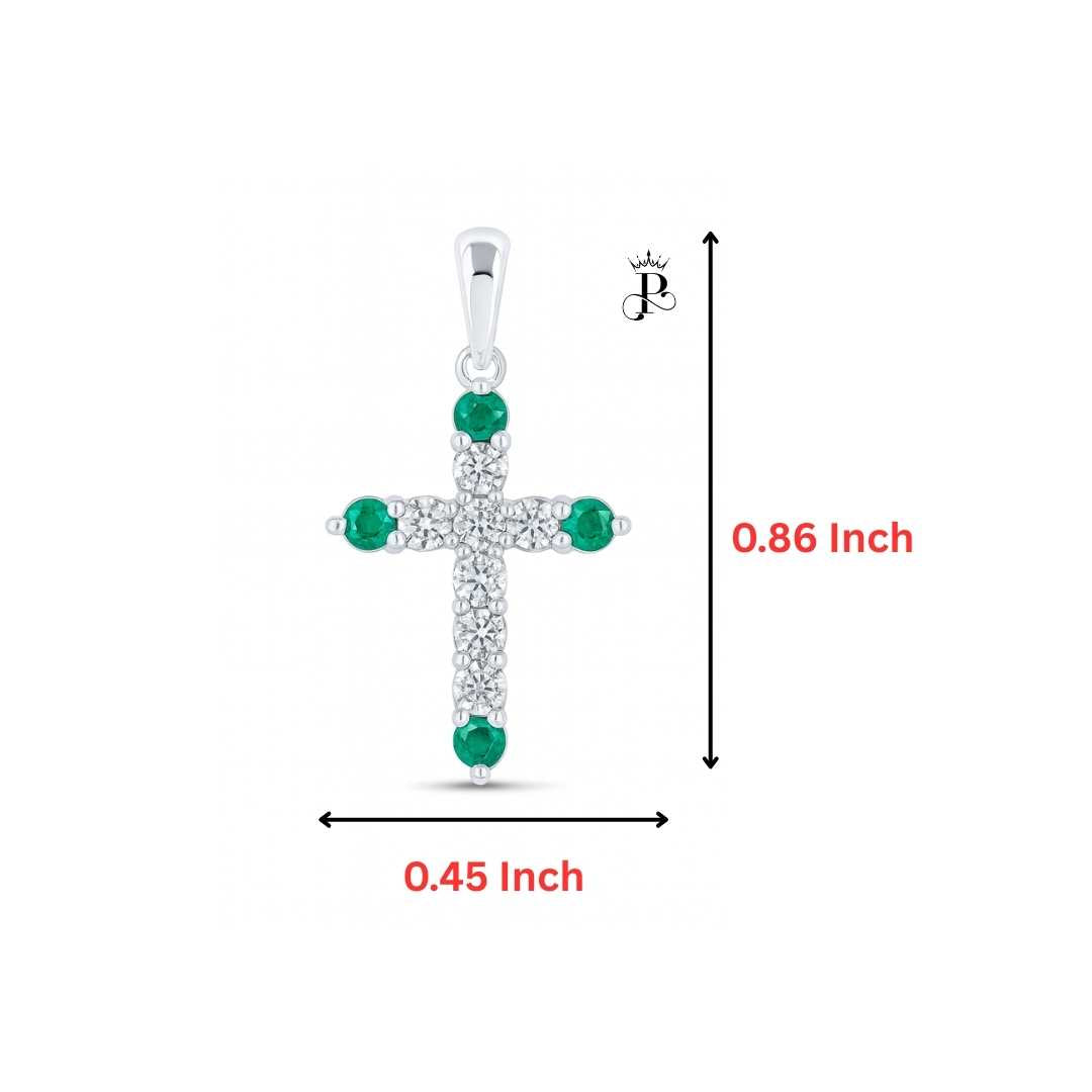 0.20ctw Natural Emerald  and Diamond Cross Pendant