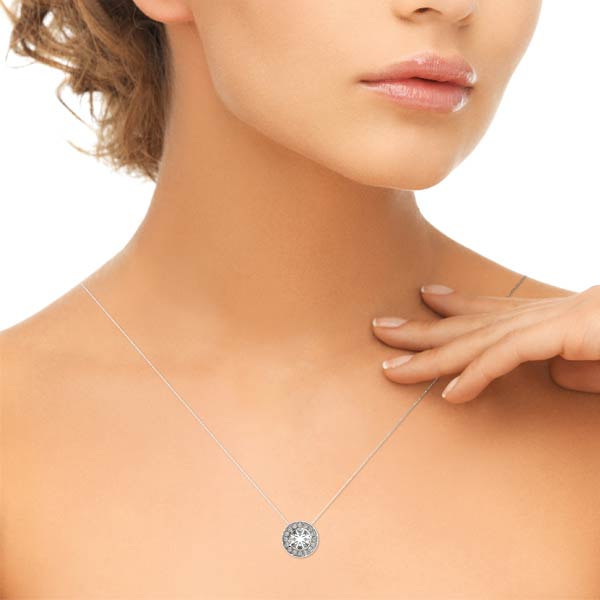 1.36CTW Round Diamond Halo Necklace Pendant  in 14KT White Gold