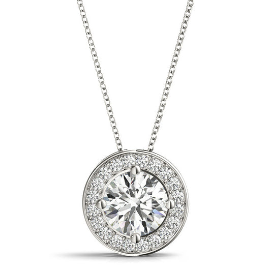 1.36CTW Round Diamond Halo Pendant  in 14KT White Gold