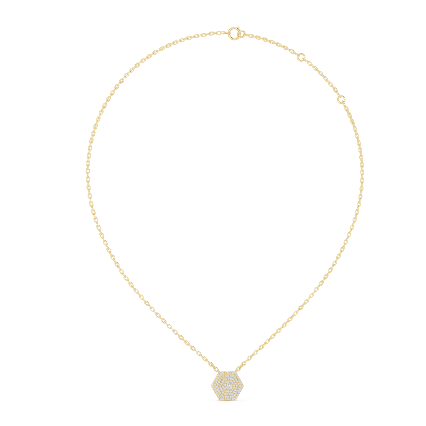 14KT Gold Hexagon Carpet Lab Grown Diamond Pendant – 0.60 CTW