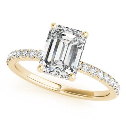 5CT Emerald Cut Center | F Color VS1 | 14K Gold Hidden Halo Lab-Grown Diamond Engagement Ring