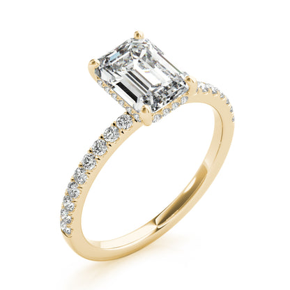 5CT Emerald Cut Center | F Color VS1 | 14K Gold Hidden Halo Lab-Grown Diamond Engagement Ring