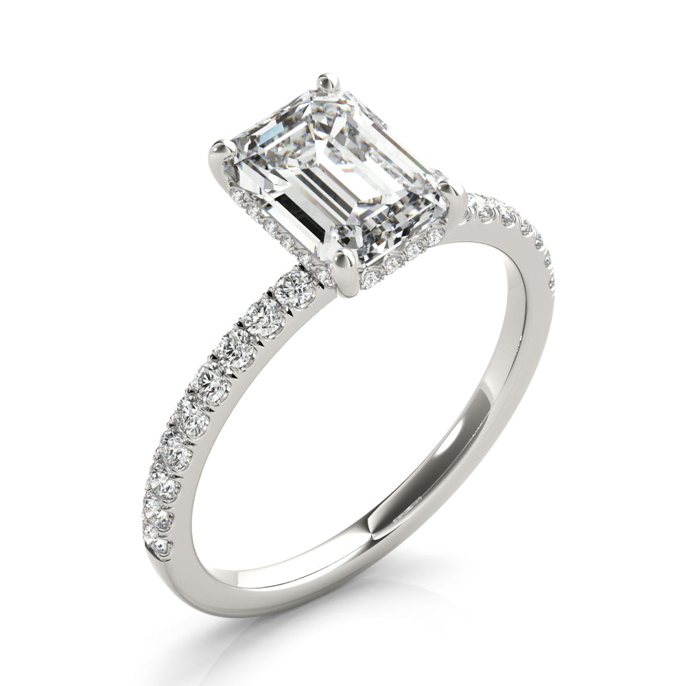 4CT Emerald Cut Center | F Color VS1 | 14K Gold Hidden Halo Lab-Grown Diamond Engagement Ring