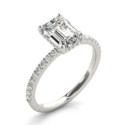 5CT Emerald Cut Center | F Color VS1 | 14K Gold Hidden Halo Lab-Grown Diamond Engagement Ring