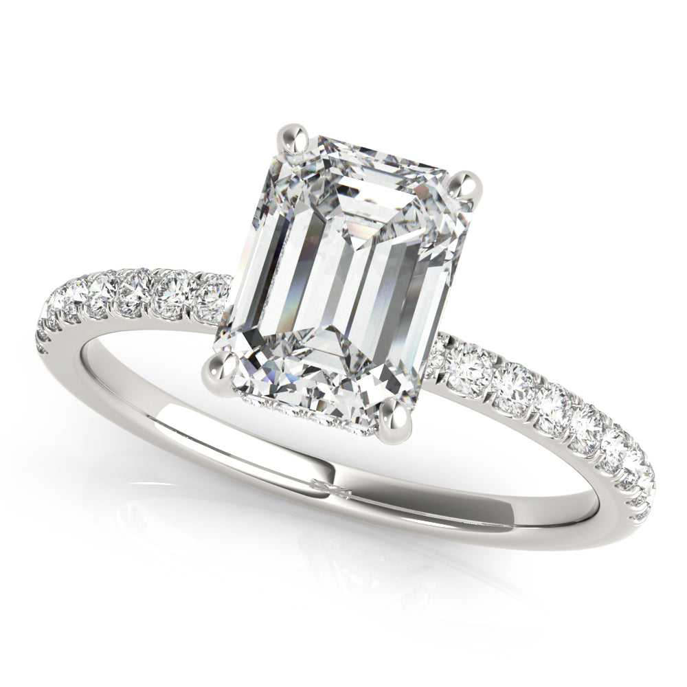 4CT Emerald Cut Center | F Color VS1 | 14K Gold Hidden Halo Lab-Grown Diamond Engagement Ring