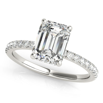 5CT Emerald Cut Center | F Color VS1 | 14K Gold Hidden Halo Lab-Grown Diamond Engagement Ring