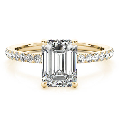 5CT Emerald Cut Center | F Color VS1 | 14K Gold Hidden Halo Lab-Grown Diamond Engagement Ring