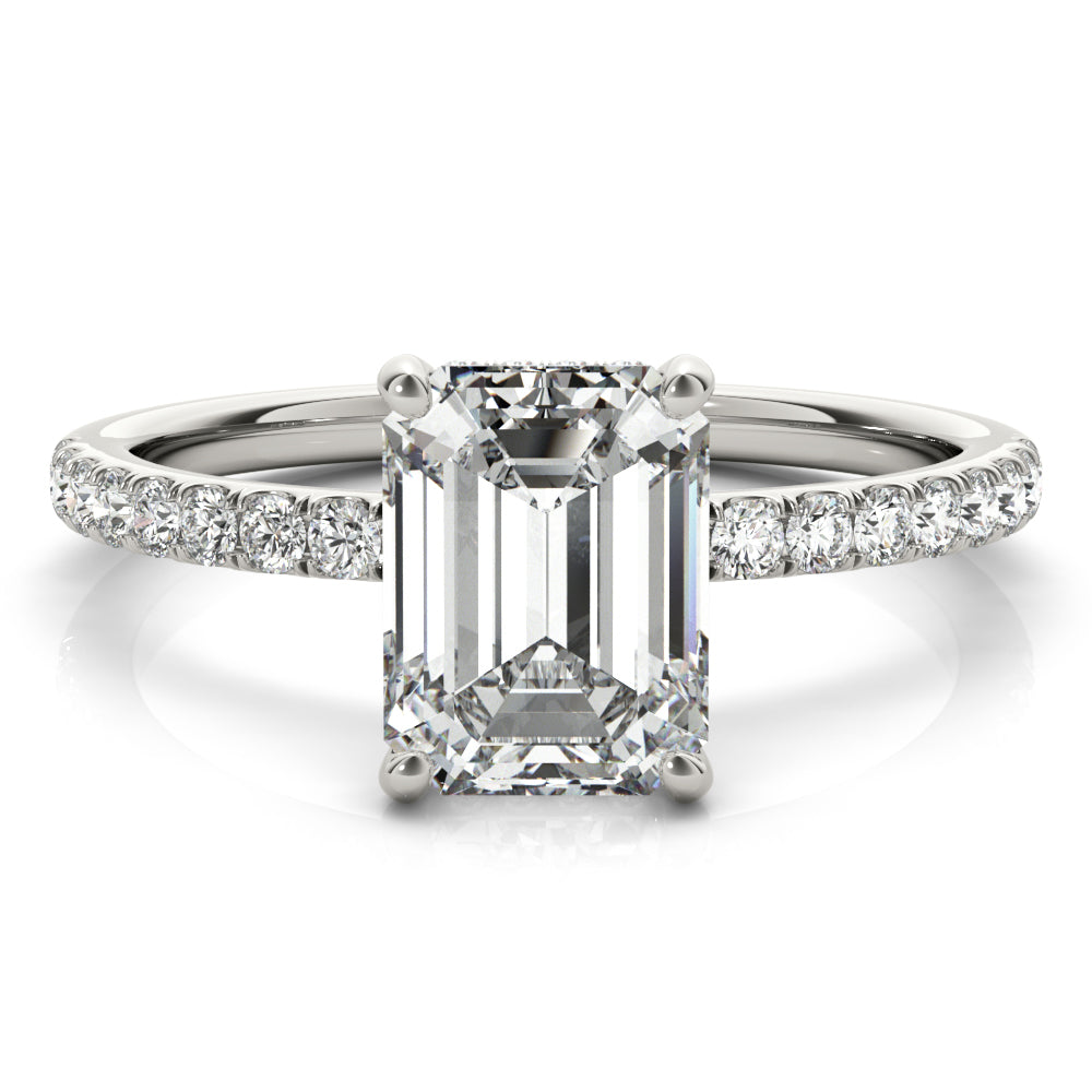 4CT Emerald Cut Center | F Color VS1 | 14K Gold Hidden Halo Lab-Grown Diamond Engagement Ring