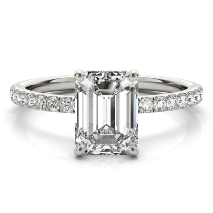 5CT Emerald Cut Center | F Color VS1 | 14K Gold Hidden Halo Lab-Grown Diamond Engagement Ring