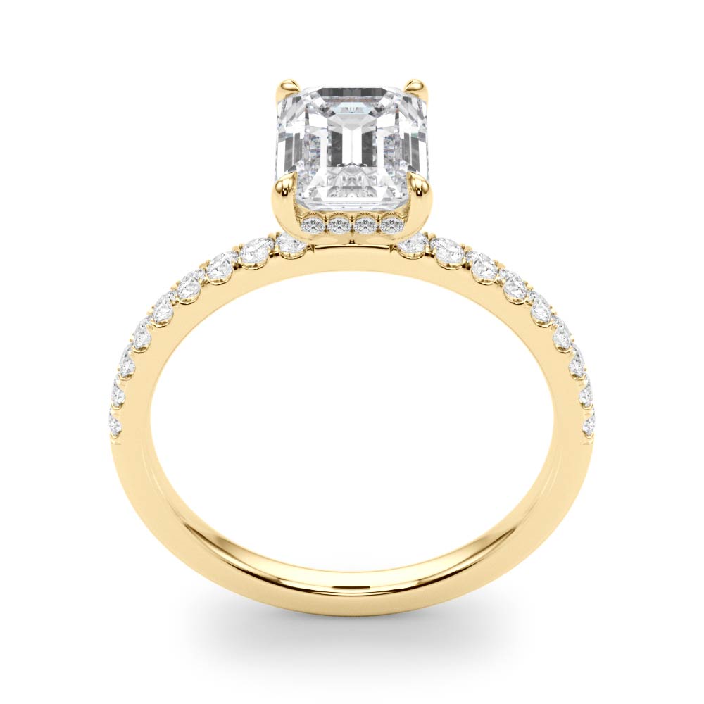 4CT Emerald Cut Center | F Color VS1 | 14K Gold Hidden Halo Lab-Grown Diamond Engagement Ring