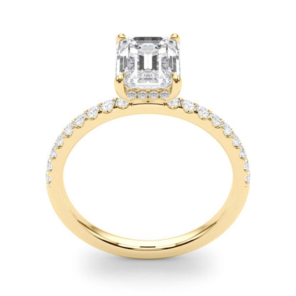 5CT Emerald Cut Center | F Color VS1 | 14K Gold Hidden Halo Lab-Grown Diamond Engagement Ring