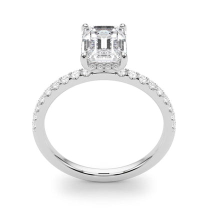 5CT Emerald Cut Center | F Color VS1 | 14K Gold Hidden Halo Lab-Grown Diamond Engagement Ring