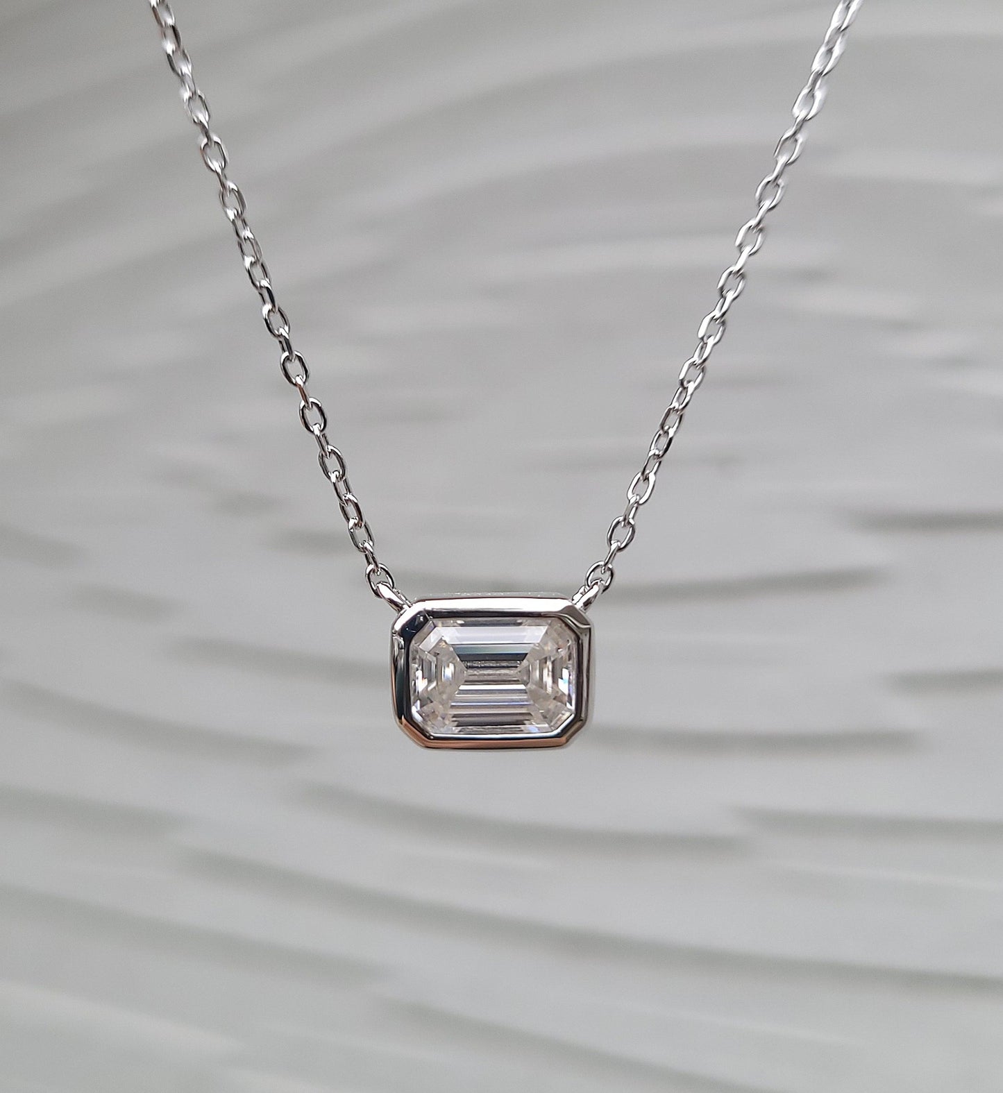 1.00 Ct Emerald Cut Moissanite Pendant Necklace