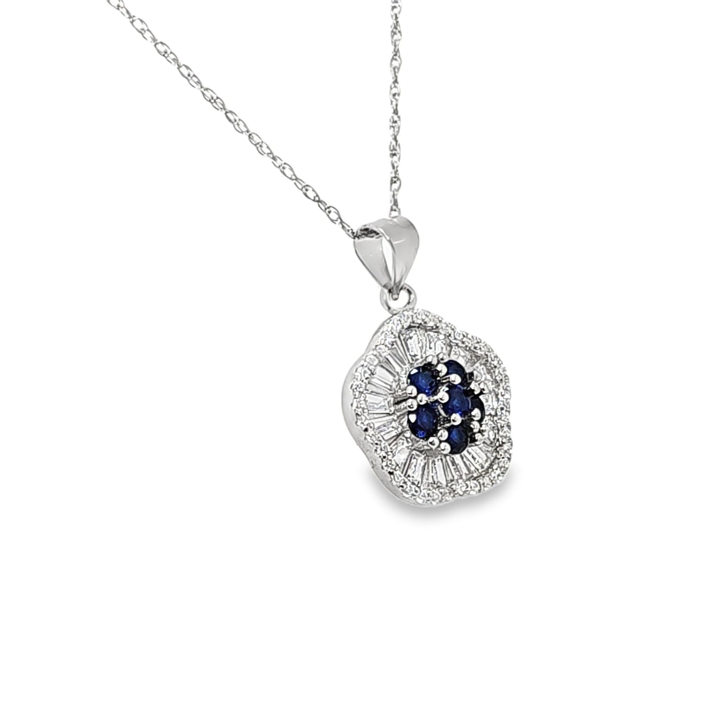 925 Silver Created Blue Sapphire Round & Baguette CZ Pendant and Earring Set - Pristine J LLC