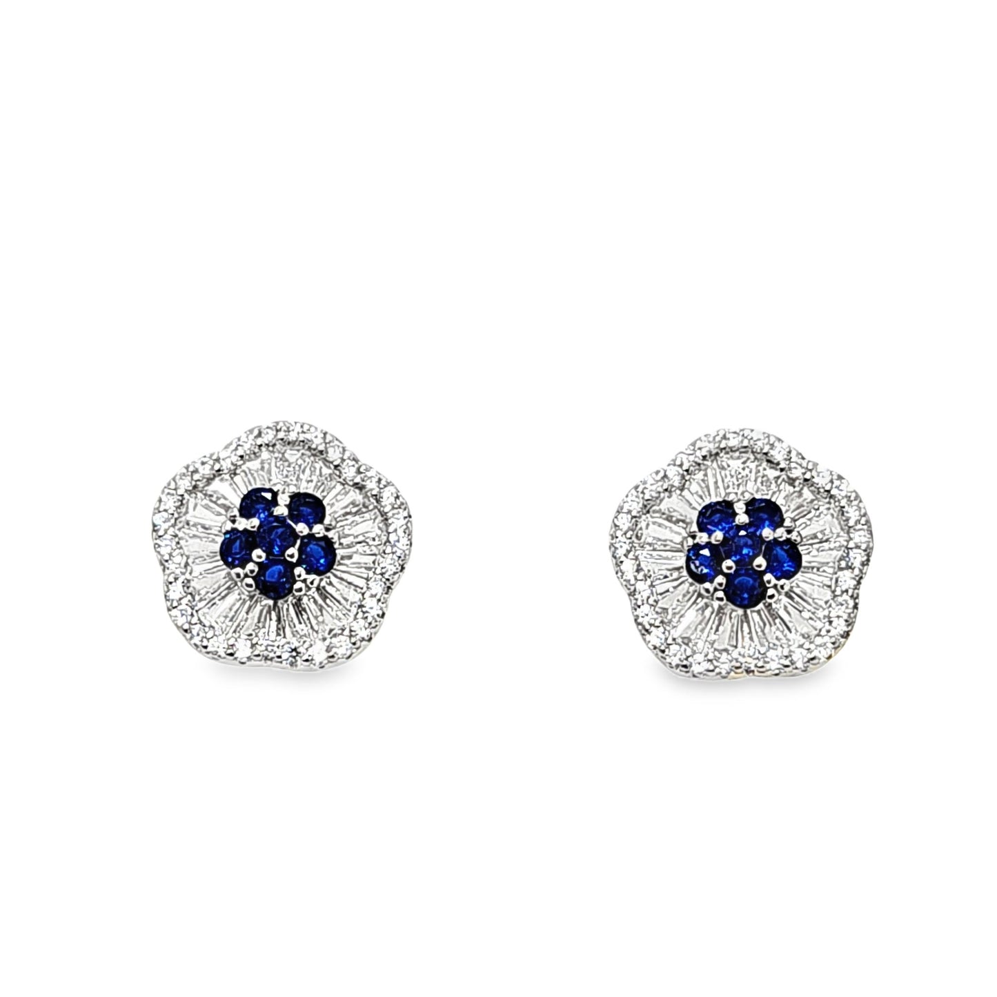 925 Silver Created Blue Sapphire Round & Baguette CZ Pendant and Earring Set - Pristine J LLC