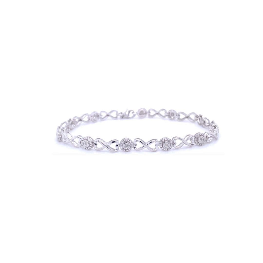 .925 Silver Diamond Infinity Link Bracelet 7.5 inches with 0.11ctw - Pristine J LLC