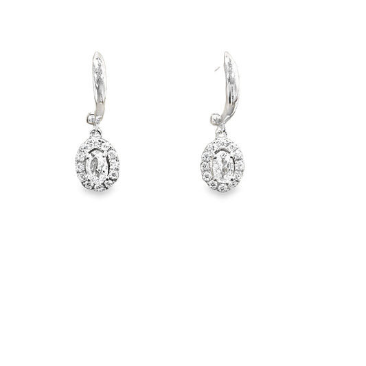 925 Silver Halo Oval CZ Earrings - Pristine J LLC