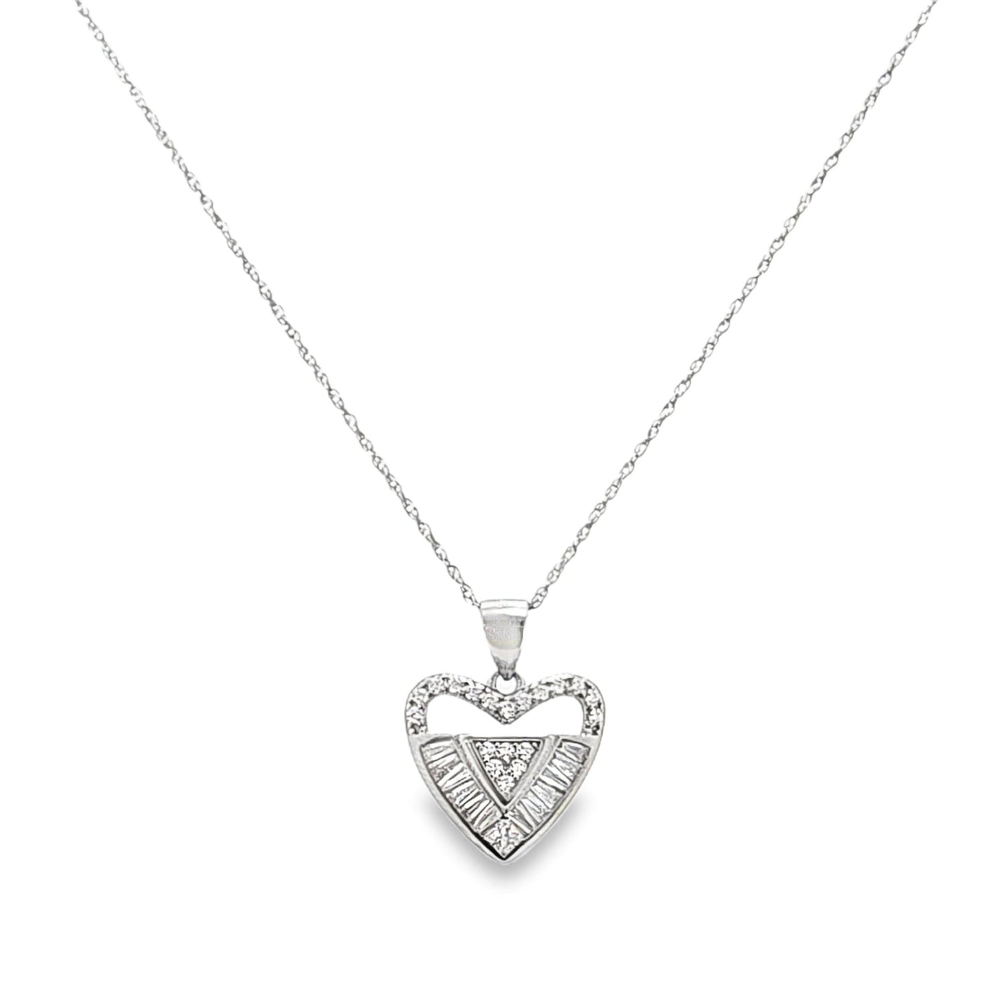 925 Silver Heart Shape Round & Baguette CZ Pendant and Earring Set - Pristine J LLC