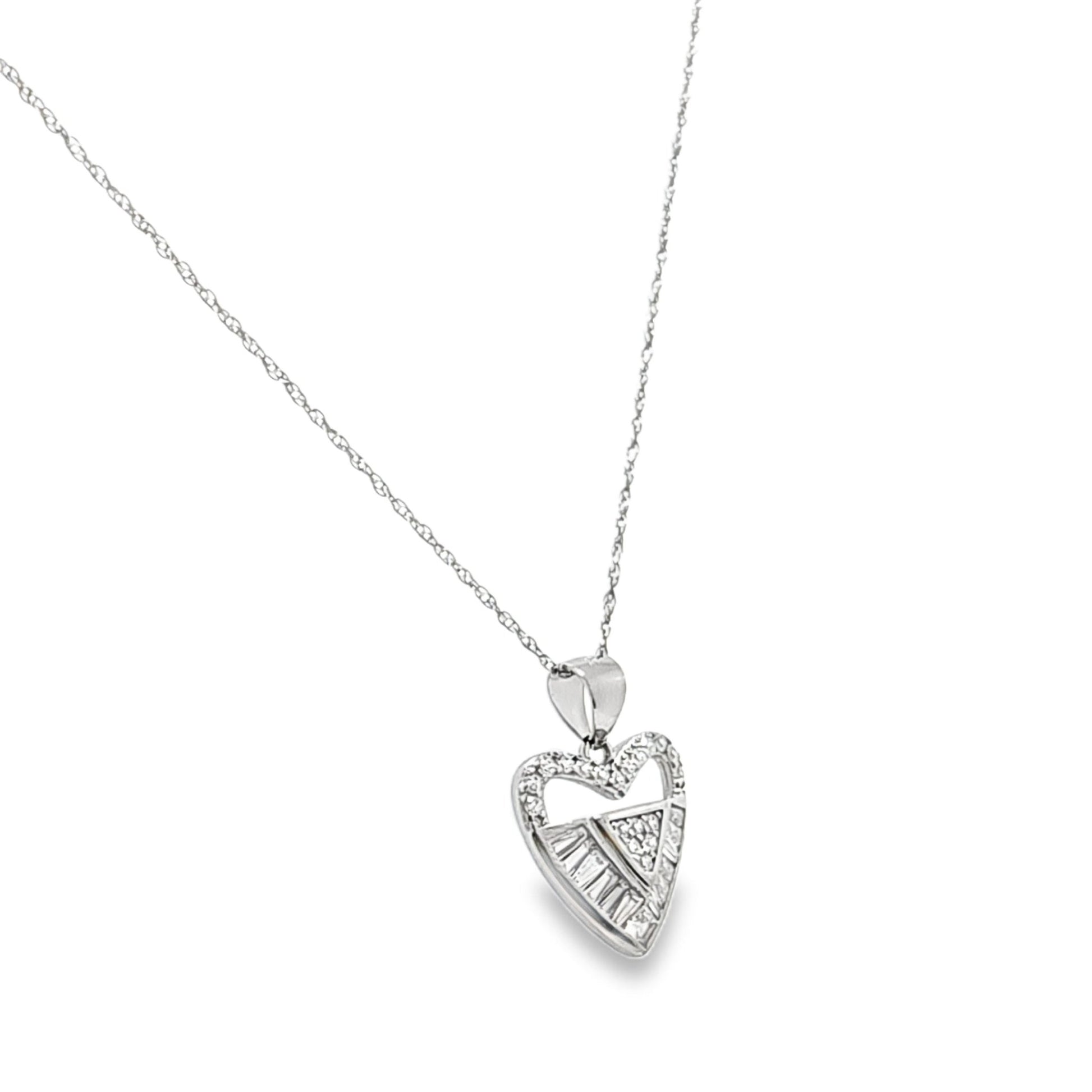 925 Silver Heart Shape Round & Baguette CZ Pendant and Earring Set - Pristine J LLC