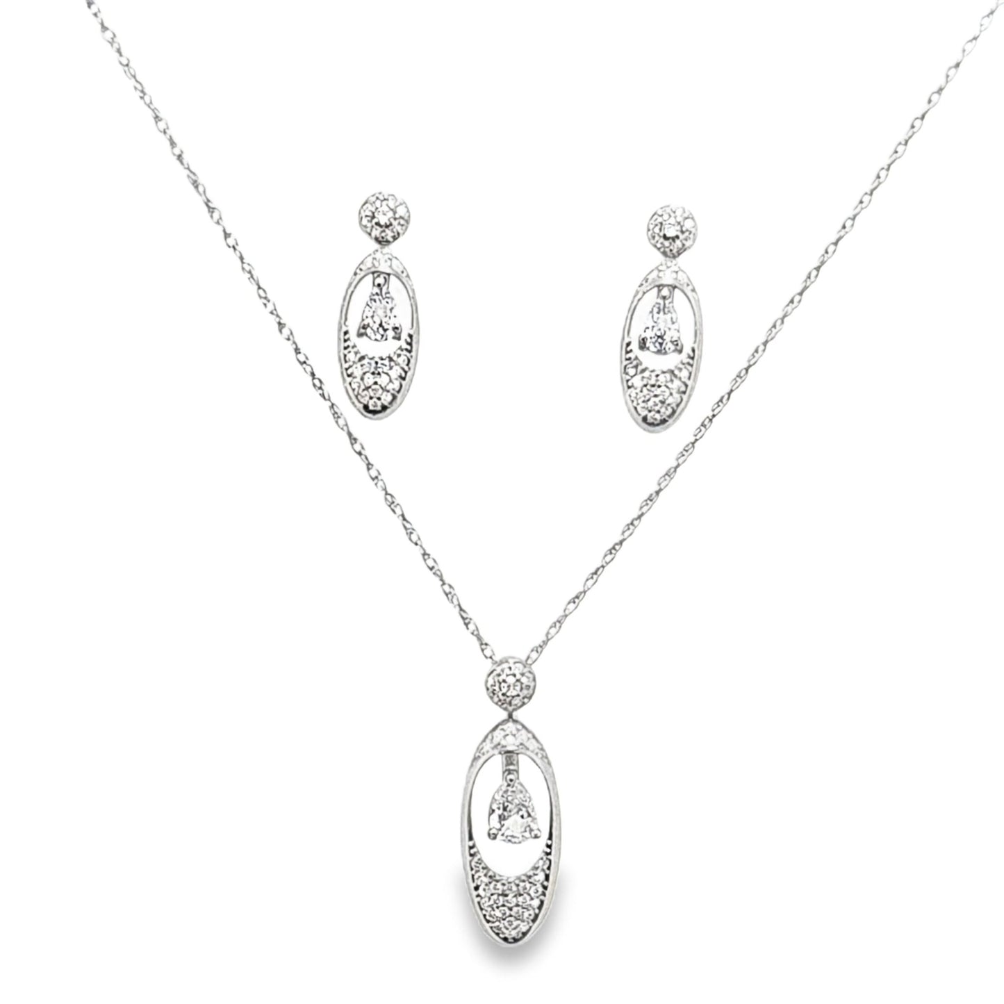 925 Silver Pear and Round CZ Pendant and Earring Set - Pristine J LLC