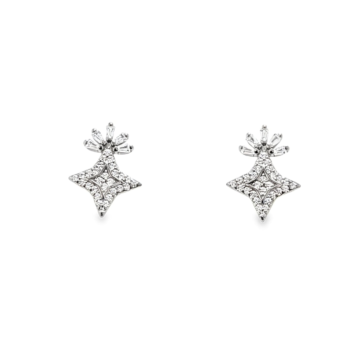 925 Silver Star Shape Round CZ Pendant and Earring Set - Pristine J LLC