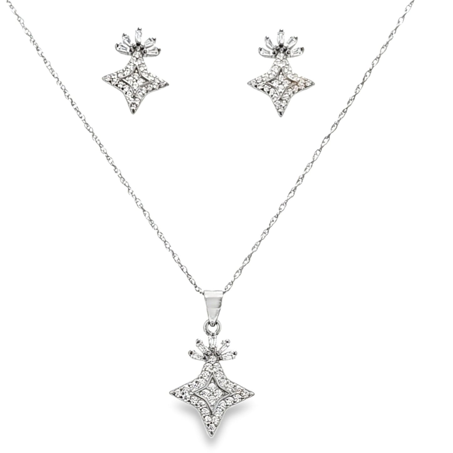 925 Silver Star Shape Round CZ Pendant and Earring Set - Pristine J LLC