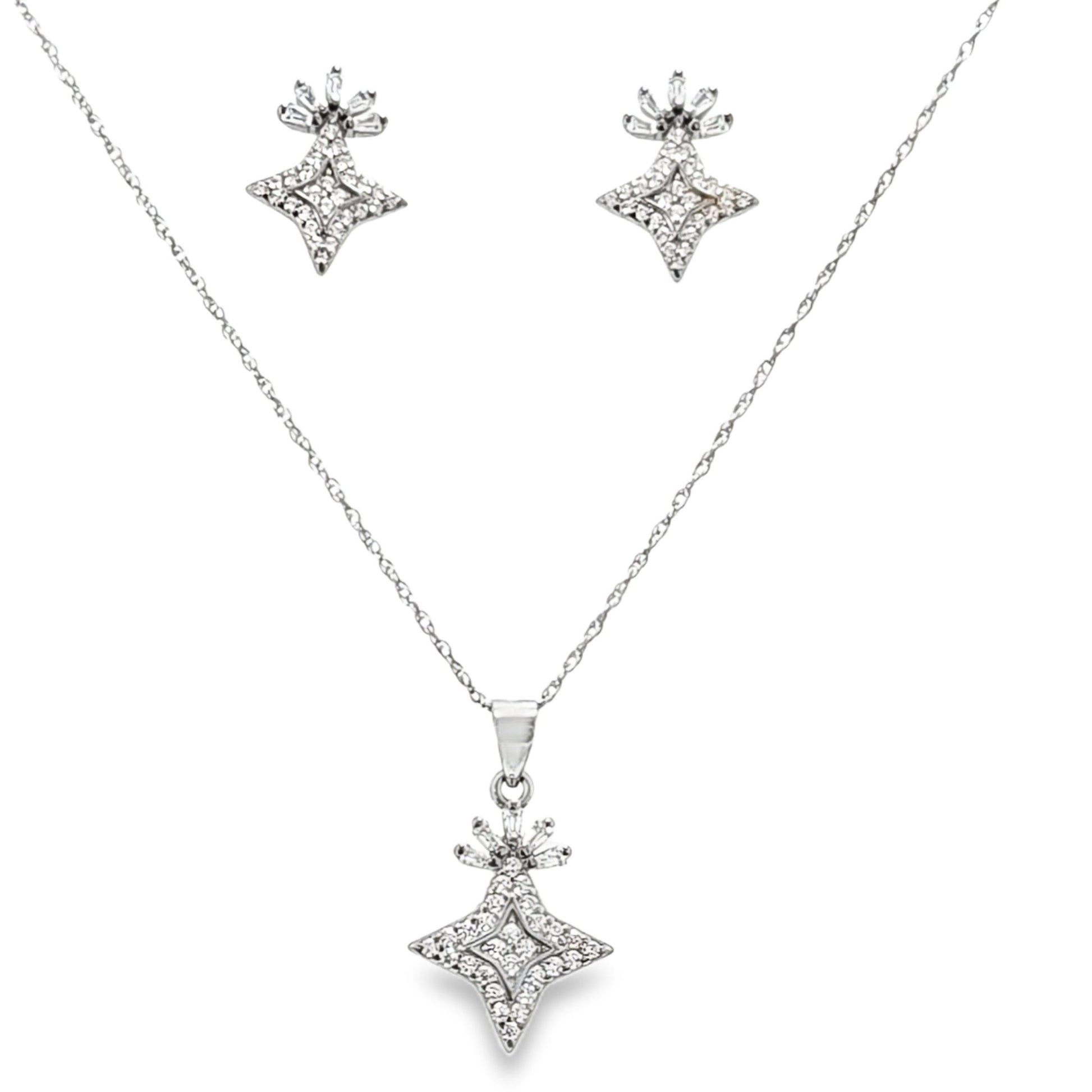 925 Silver Star Shape Round CZ Pendant and Earring Set - Pristine J LLC