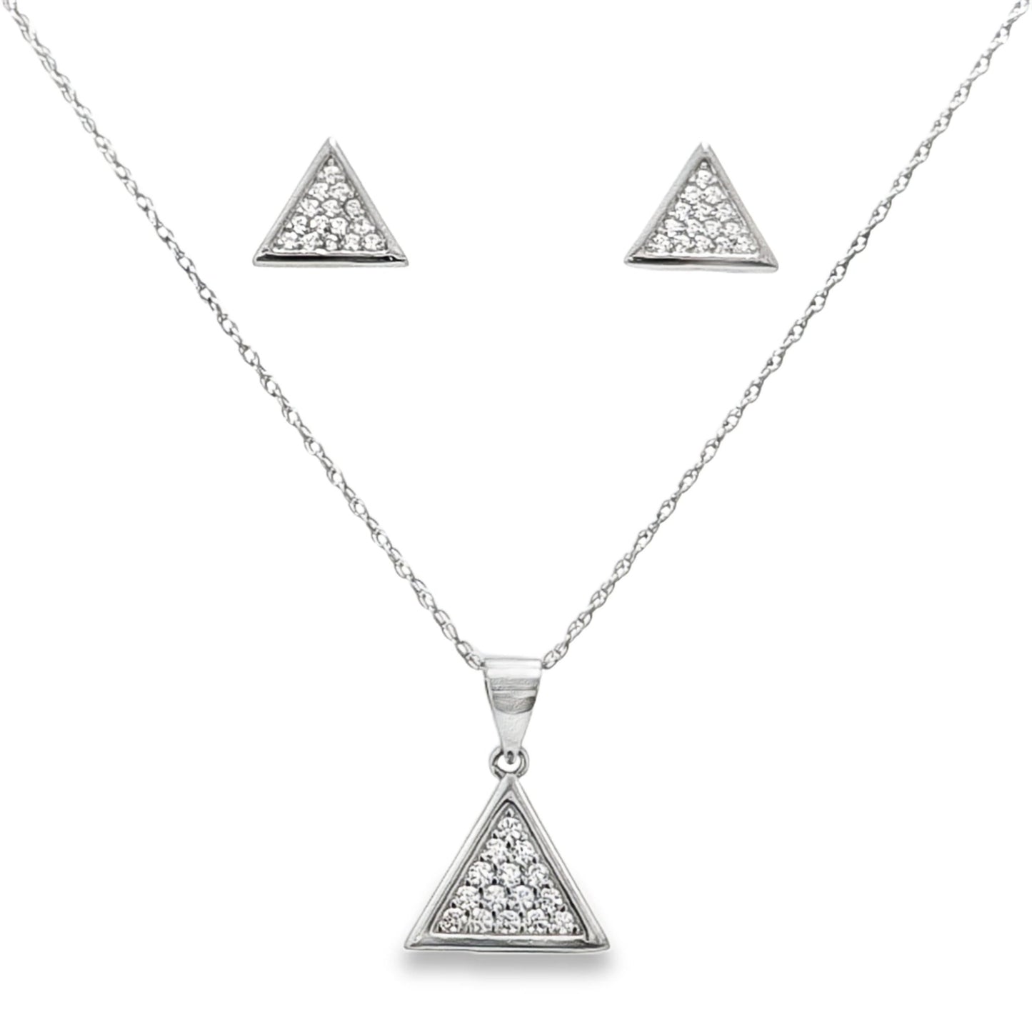 925 Silver Triangle Geometric Design Round CZ Pendant and Earring Set - Pristine J LLC