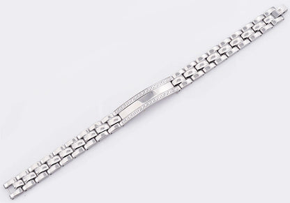 Mens Stainless Steel ID-Engravable Bracelet With Cubic Zirconia