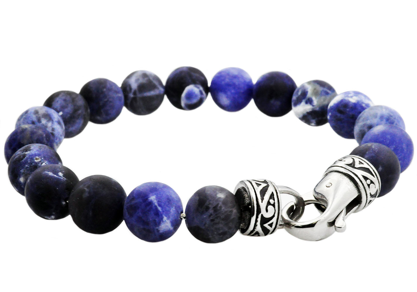 Men's Genuine Sodalite Bead Stainless Steel Bracelet