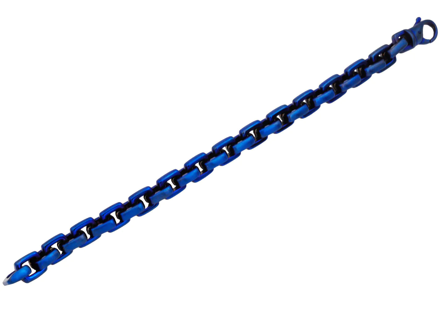 Mens Blue Stainless Steel Square Link Chain Bracelet