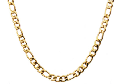 Yellow Gold Over Stainless Stell Figaro Link Chain 24 Inch