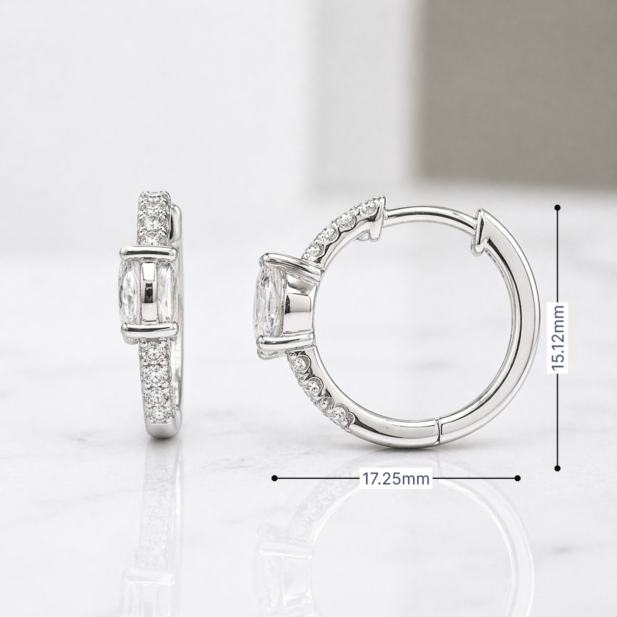 14KT White Gold   1.57 CTW  Oval Diamond Hoop Earrings
