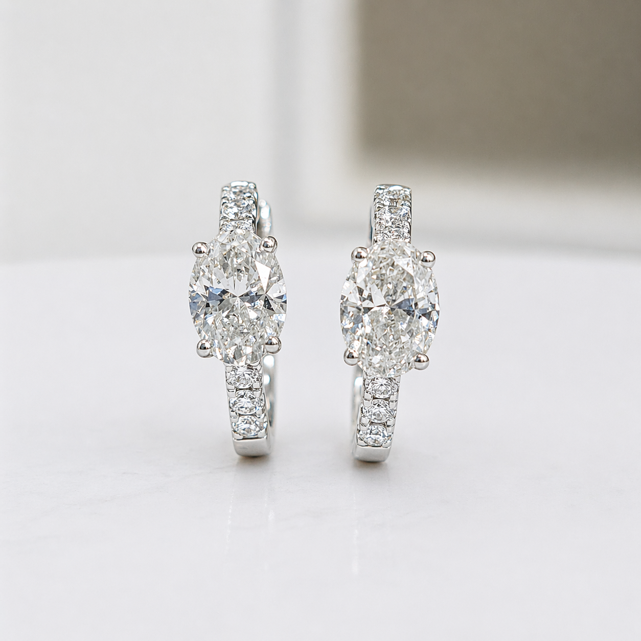 14KT White Gold   1.57 CTW  Oval Diamond Hoop Earrings