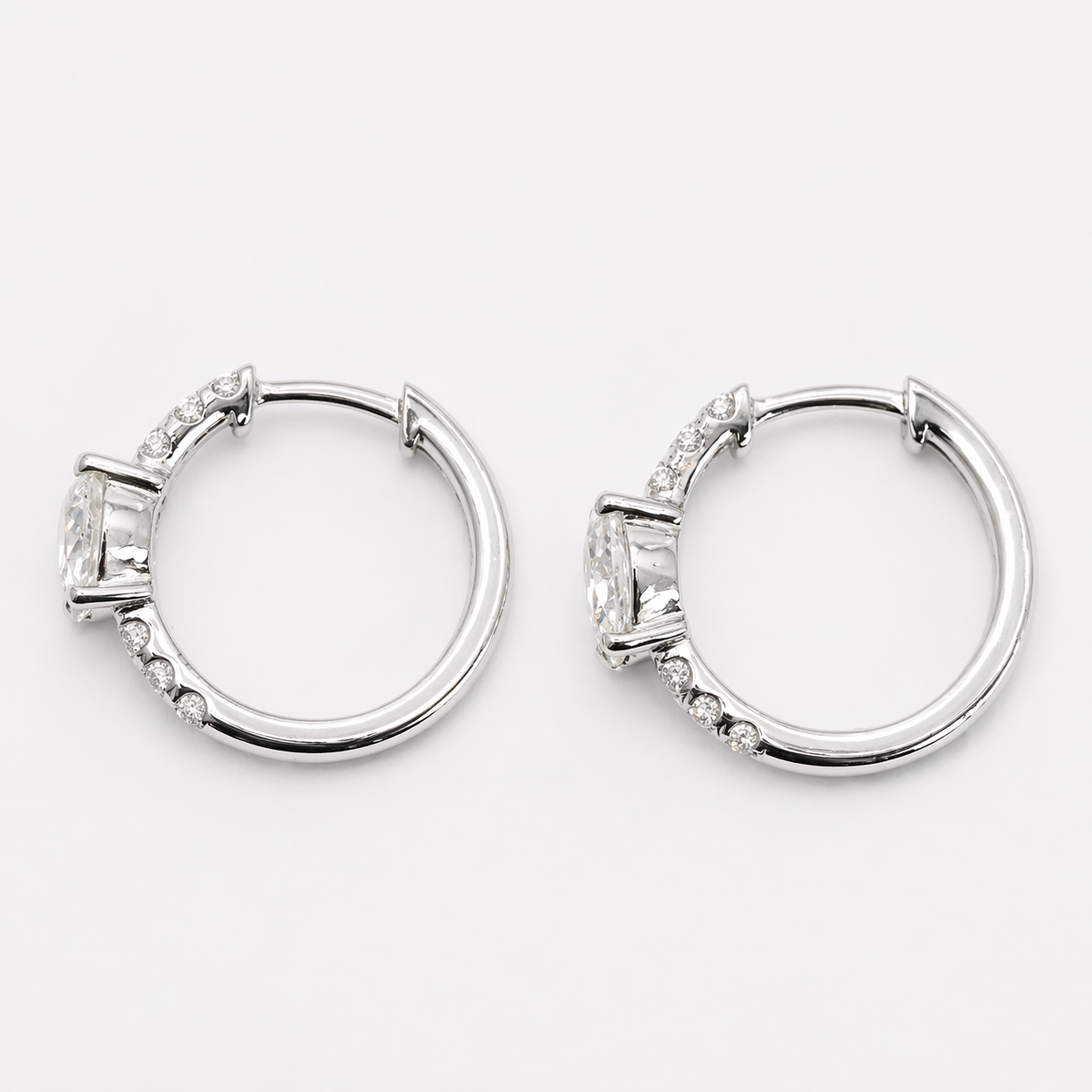 14KT White Gold   1.57 CTW  Oval Diamond Hoop Earrings
