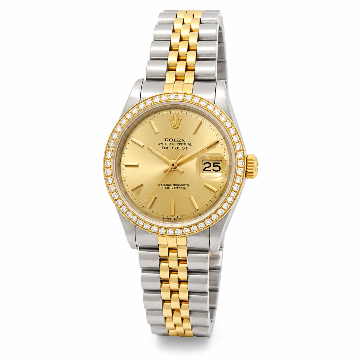 Pre-Owned Rolex Datejust 36mm Two-Tone Watch with Champagne Sunburst Dial & Diamond Bezel