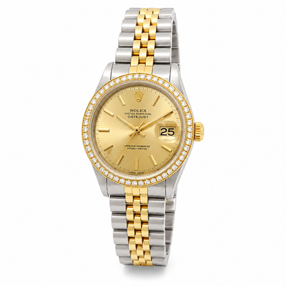 Pre-Owned Rolex Datejust 36mm Two-Tone Watch with Champagne Sunburst Dial & Diamond Bezel