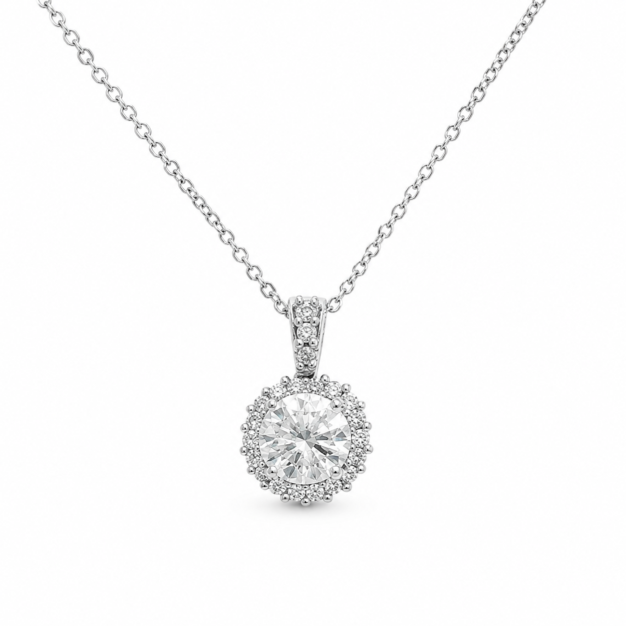 14K White Gold 0.77 CTW Natural Diamond Halo Pendant Necklace