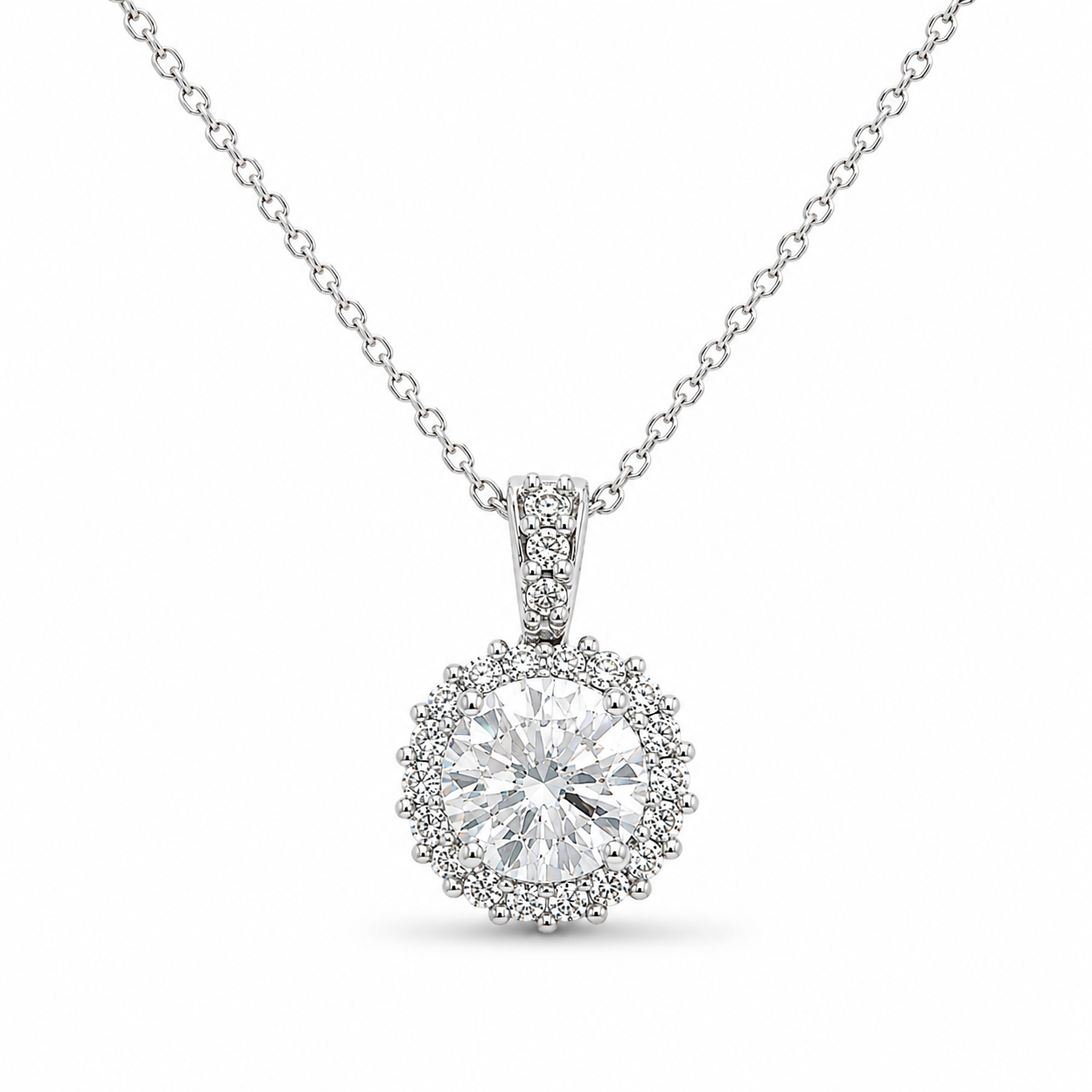 14K White Gold 0.77 CTW Natural Diamond Halo Pendant Necklace