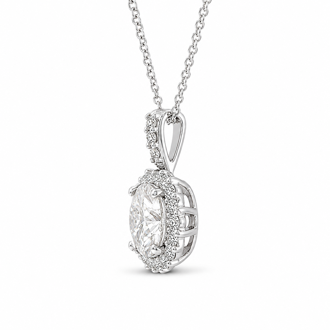 14K White Gold 0.77 CTW Natural Diamond Halo Pendant Necklace