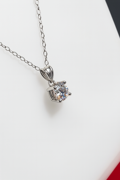 CERTIFIED 14KT White Gold Lab-Grown Diamond Hidden Halo Solitaire Necklace — 1.15 CTW