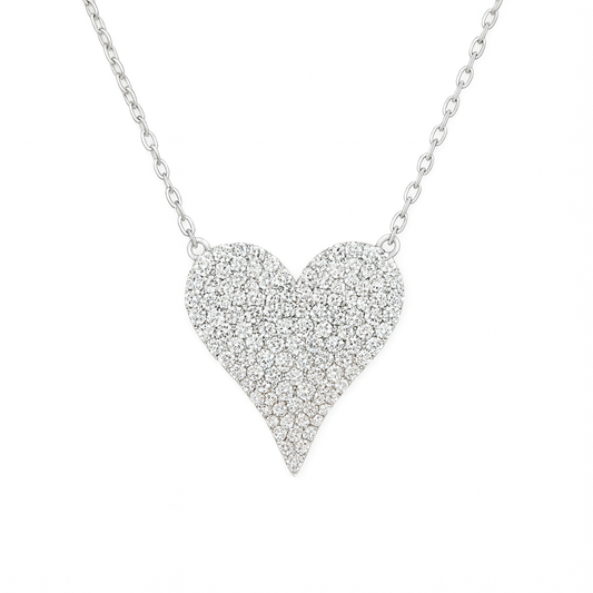 0.30 CT Pave Elongated Heart Lab Grown Diamond Necklace – 14KT White Gold