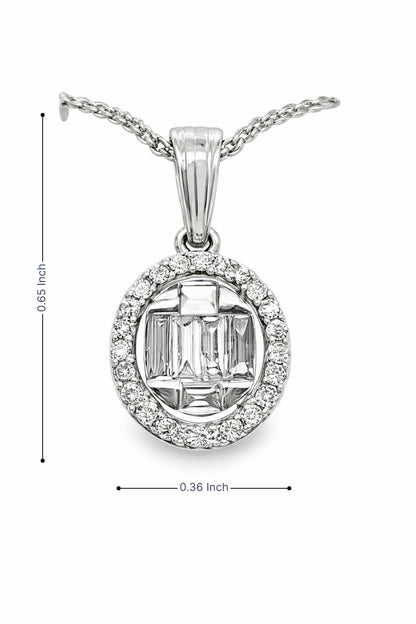 0.40 CTW Round & Baguette Diamond Oval Halo Necklace Pendant – 10K White Gold