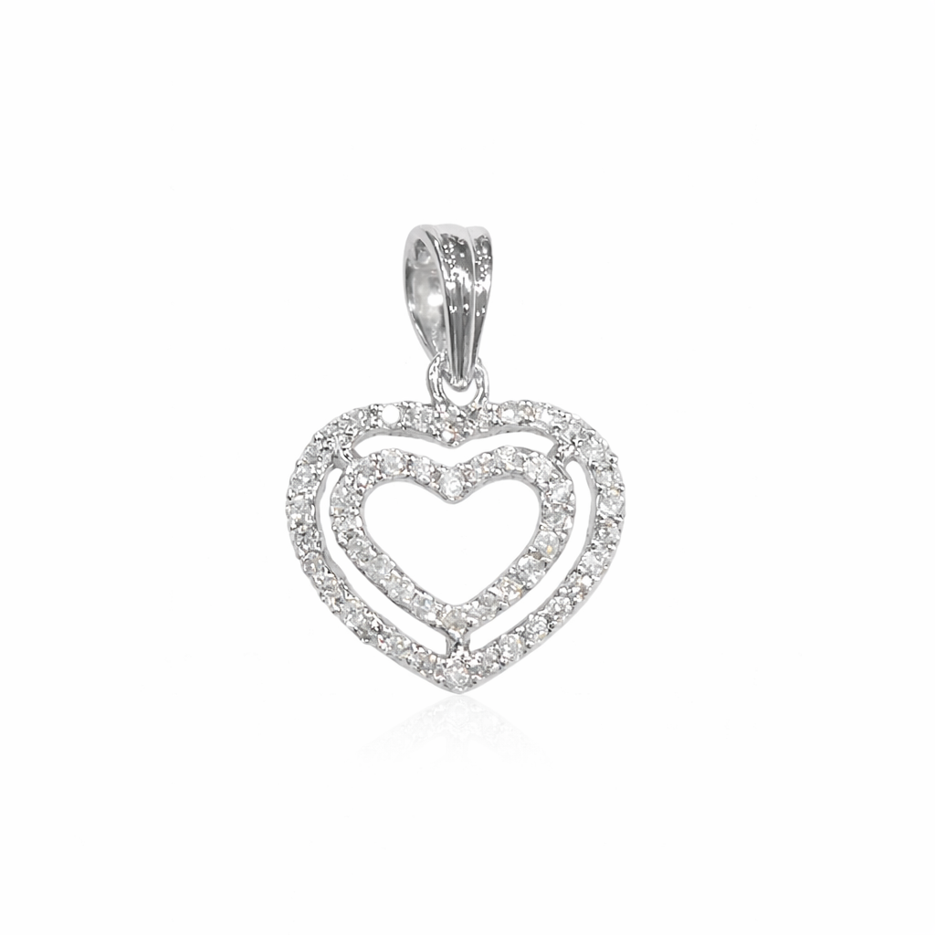 10K White Gold Diamond Double Heart Pendant – 0.15 CTW