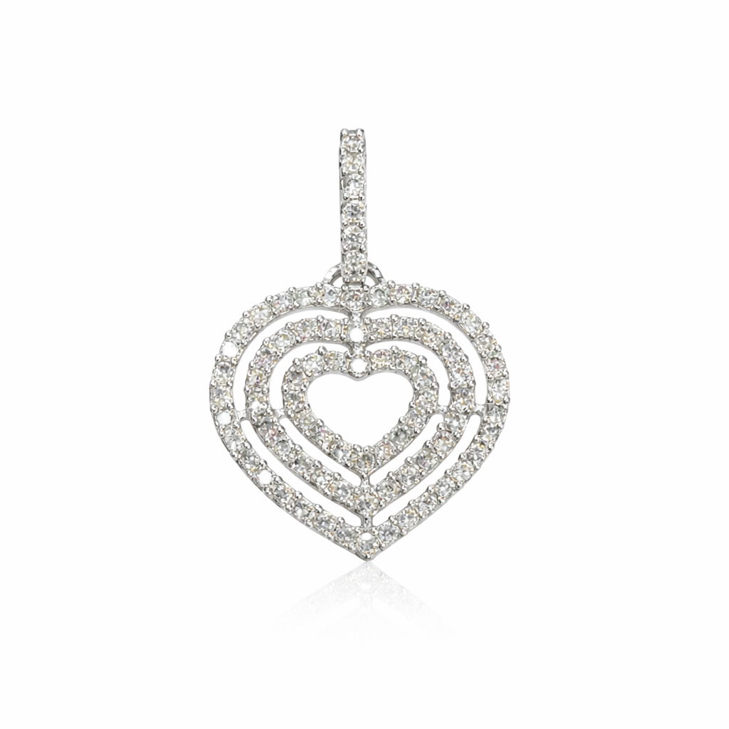 10K White Gold Diamond Triple Heart Pendant – 0.38 CTW