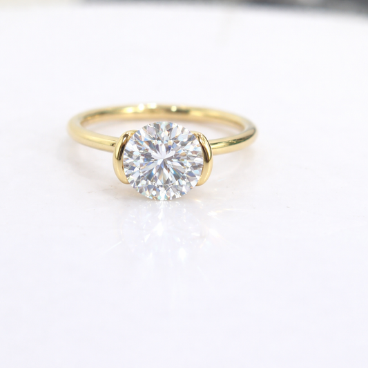 14KT Yellow Gold 2.00 CTW Round Lab-Grown Diamond Half Bezel Engagement Ring – Size 6.5
