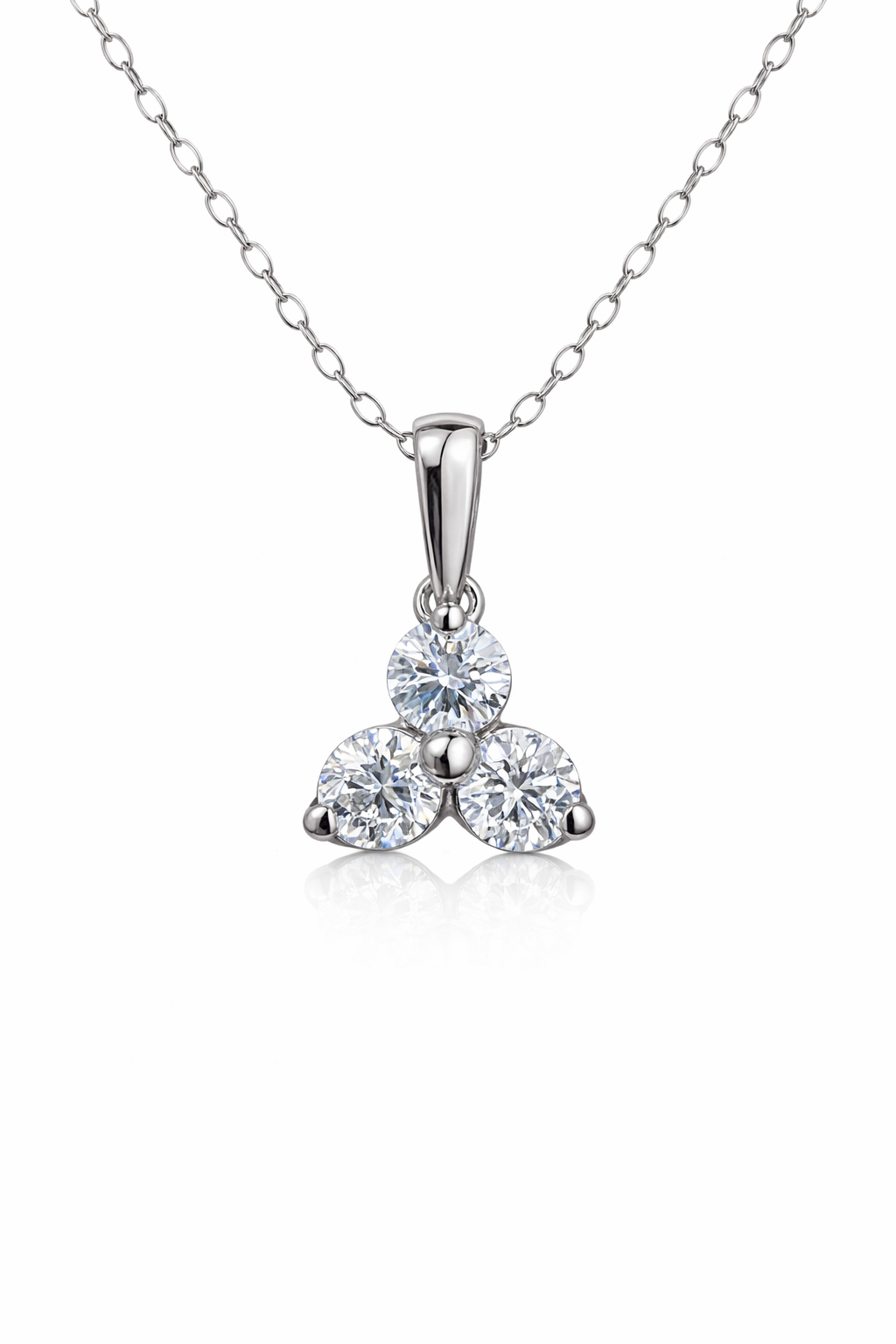 14KT White Gold Lab-Grown Diamond 3-Stone Trinity Necklace – 0.60 CTW